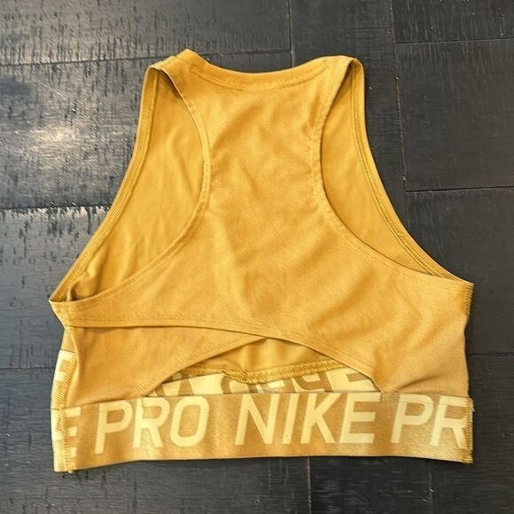 Nike Pro Intertwist Crop Tank Top Small Mustard Yellow Gold Medium Athletic Gym  - Picture 7 of 9